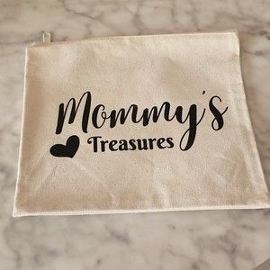 Handmade mommy's treasures cream canvas zip bags